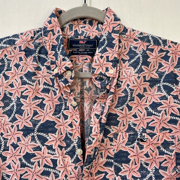VINEYARD VINES MENS SLIM FIT TUCKER SHIRT SHORT SLEEVE PINK FLORAL Sz M - Picture 5 of 11
